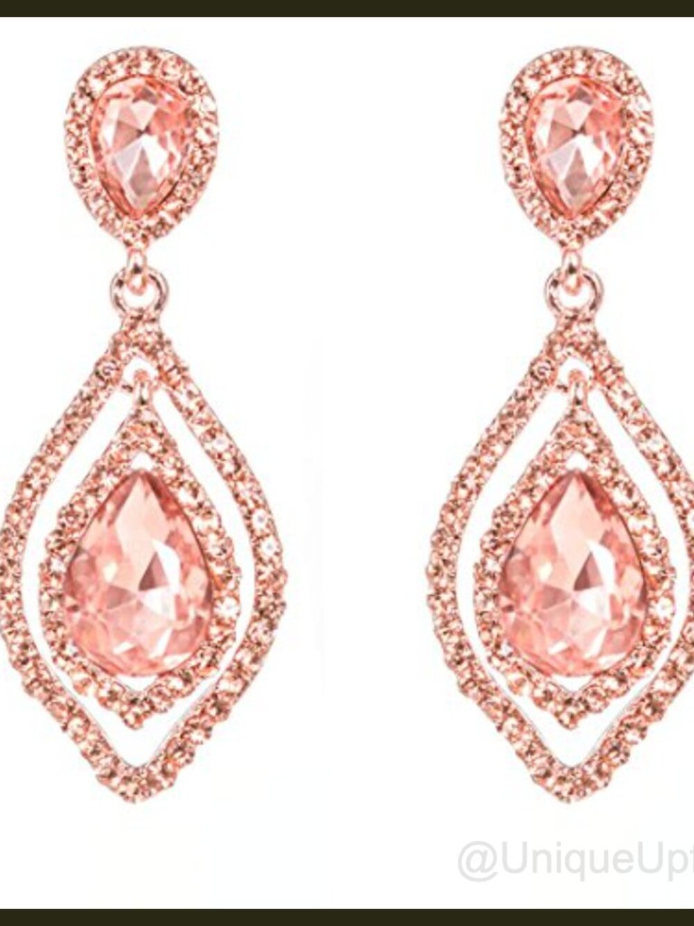 Crystal Teardrop Chandelier Dangle Earrings Rose Gold Plated Bridal